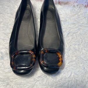 Stuart Weitzman French Horn Black Patent Leather Shoes Sz 7.5 B Flats Balletcore